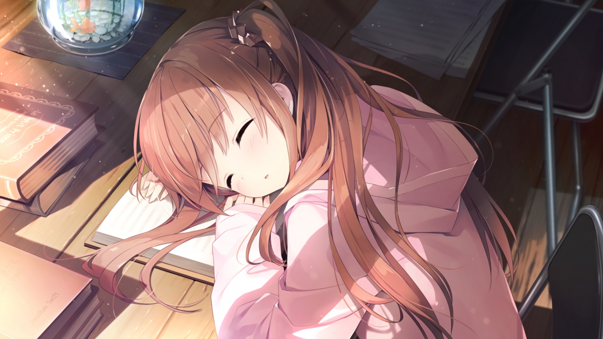 睡在书桌上的可爱女生4K动漫壁纸