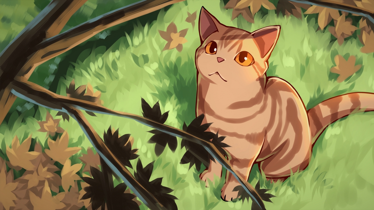 森林 猫 手绘插画4k壁纸